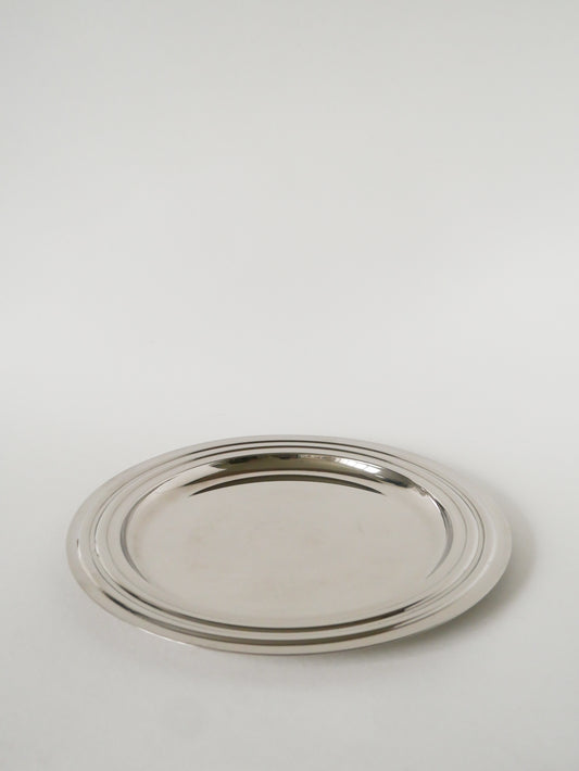Plateau rond en métal argenté, Design, 1970