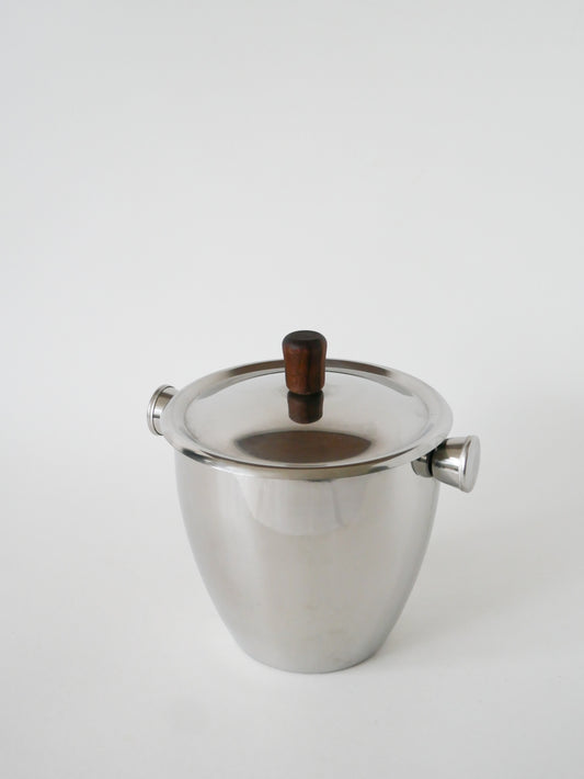 Grand seau à glace en inox et poignée en bois, 1970