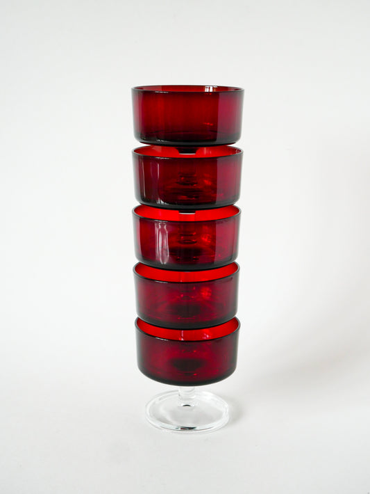 Lot de 5 coupes à champagne en verre Luminarc, Bordeaux, Design, 1970