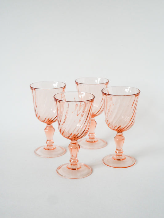 Lot de 4 verres à vin en verre Rosaline, Rose, 1960