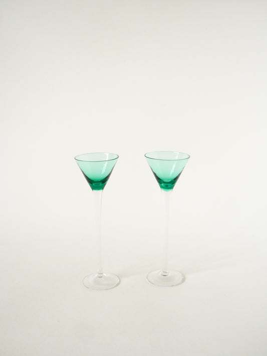 Paire de verres à liqueur sur pieds très hauts, Jade, Design, 1970
