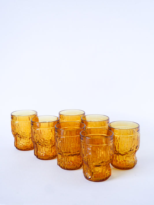 Lot de 7 verres à eau en verre ambrés, Pernod, 1970