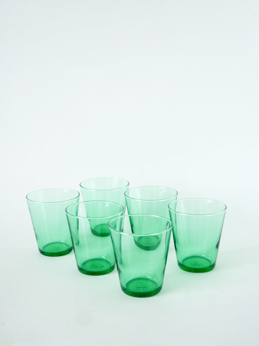 Lot de 6 verres à eau en verre vert, 1970