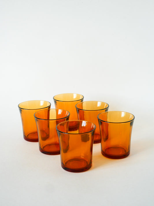 Lot de 6 verres à eau Duralex en verre ambré, 1960