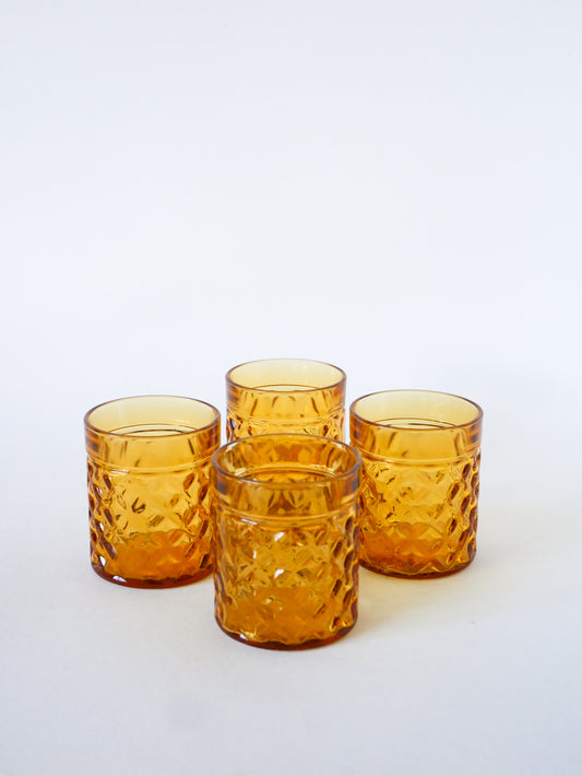 Lot de 4 verres à whisky Pernod, en verre ambré, 1960