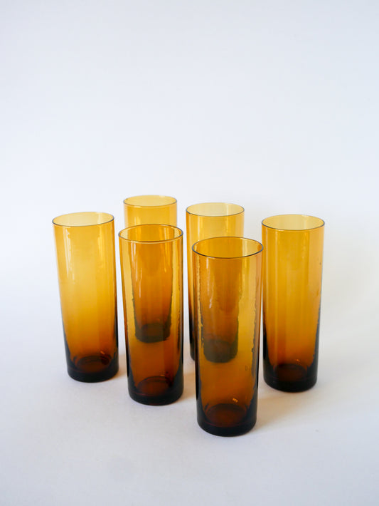 Ensemble de 6 verres ambrés Long Drink, Design, 1970