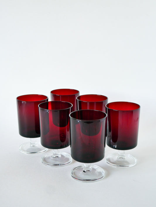 Lot de 6 grands verres à vin Luminarc, modèle "Cavalier", Bordeaux, Design, 1970