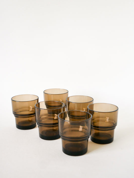 Ensemble de 6 verres à eau empilables, Verre Fumé, 1970