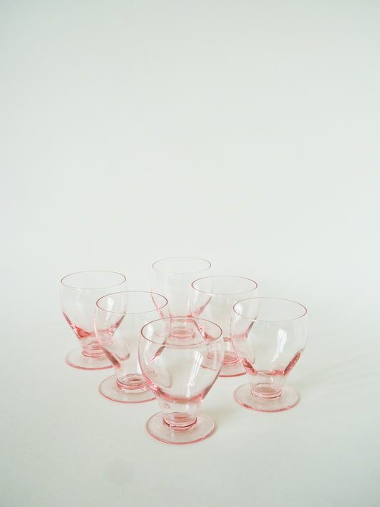 Lot de 6 petits verres à vin, Rose, Art Déco, 1930
