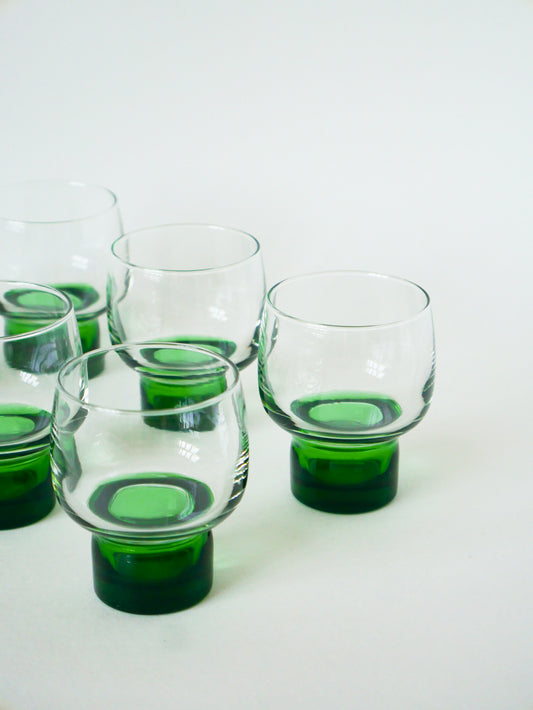 Lot de 6 petits verres à vin, pieds Vert, Luminarc, Design, 1970