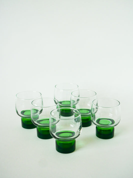 Lot de 6 petits verres à vin, pieds Vert, Luminarc, Design, 1970