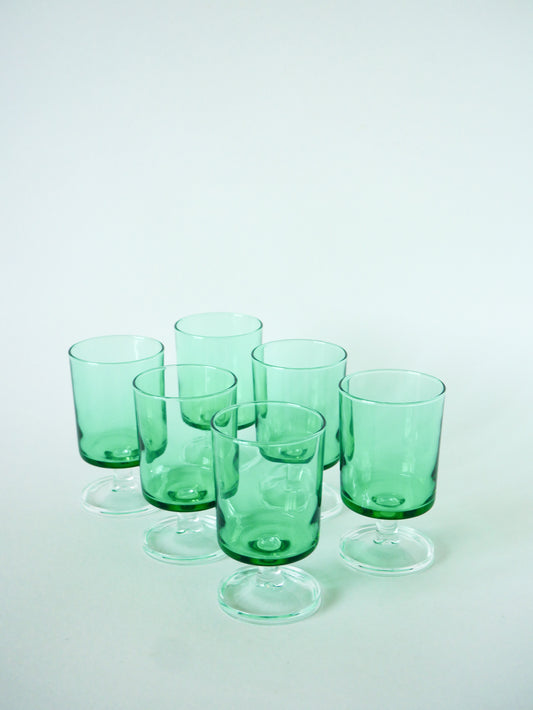 Lot de 6 petits verres à vin, Vert, Luminarc, modèle Cavalier, 1970