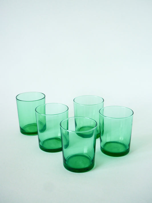 Lot de 5 verres à eau, Vert, 1970 - 8 X 6.5 cm