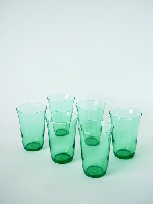 Lot de 6 verres à eau, Vert, 1970 - 10 X 6.5 cm