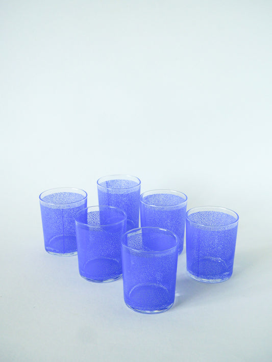 Lot de 6 petits verres à eau, Moucheté Bleu, 1970