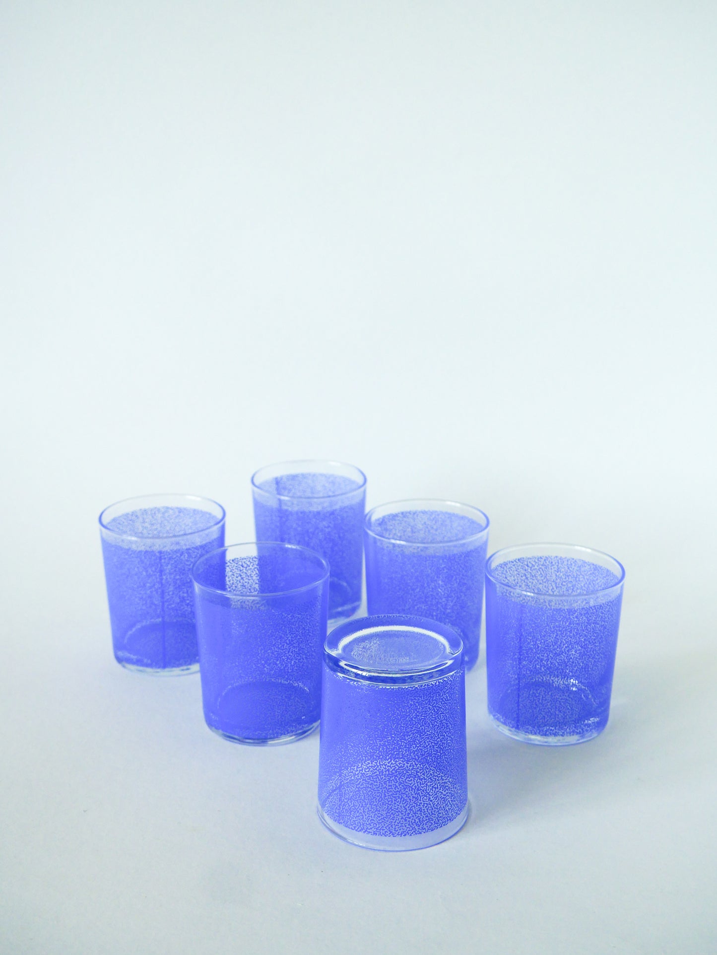 Lot de 6 petits verres à eau, Moucheté Bleu, 1970
