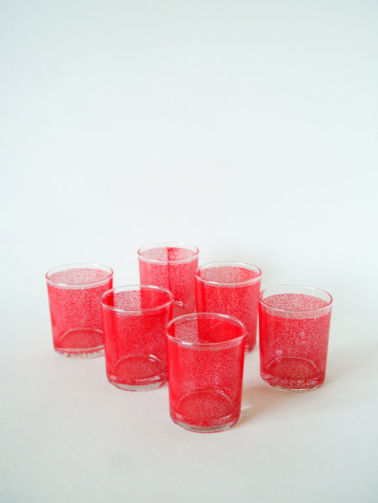Lot de 6 petits verres à eau, Moucheté Rouge, 1970