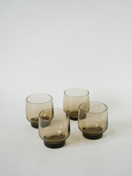 Lot de 4 verres à eau en verre fumé, Design, 1970