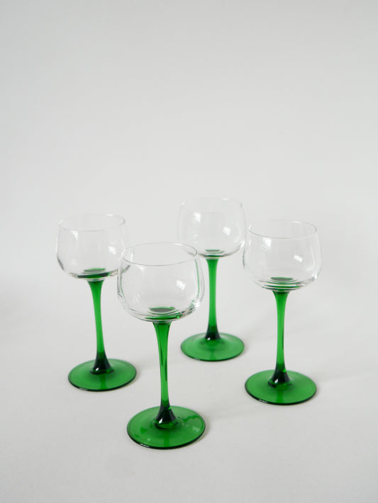 Lot de 4 verres à pieds vert foncé, Made in France, Luminarc, 1970