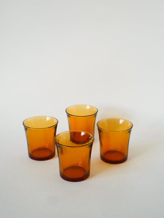 Lot de 4 grands verres à eau en verre ambré, Duralex, 1960