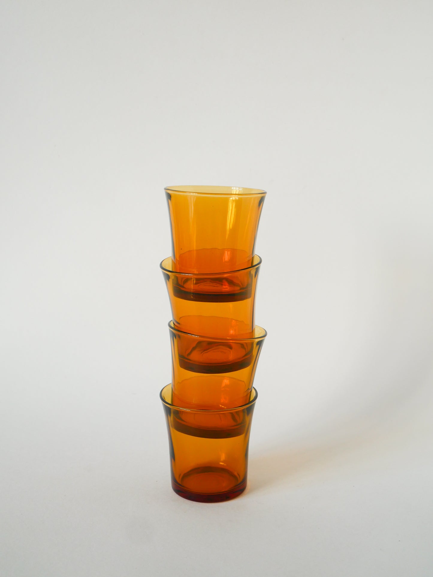 Lot de 4 grands verres à eau en verre ambré, Duralex, 1960