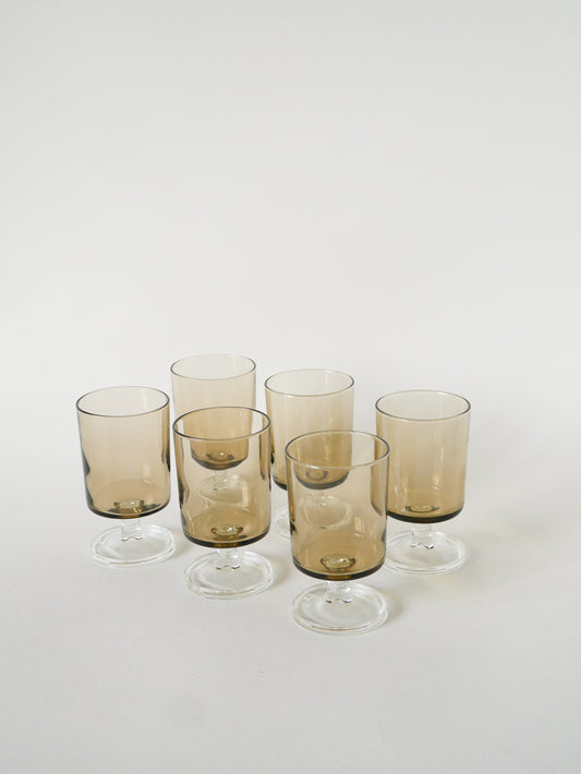 Lot de 6 petits verres à vin Luminarc, modèle "Cavalier", Fumé, Design, 1970