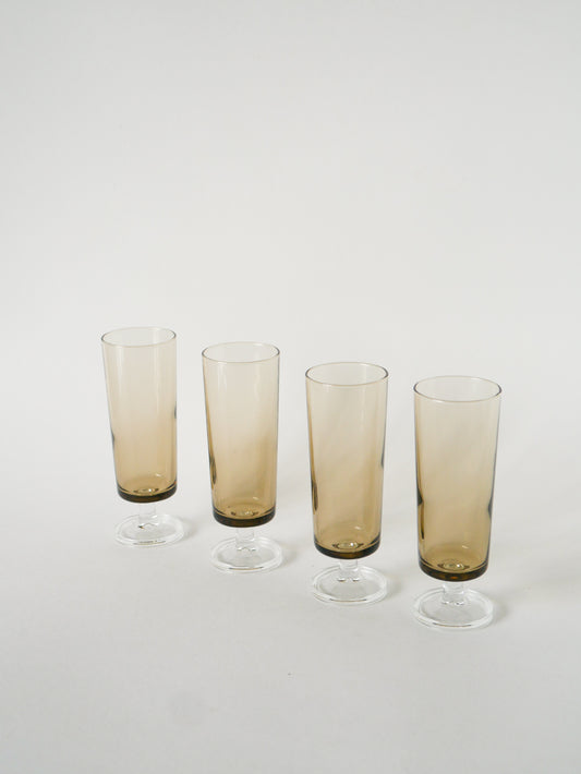 Lot de 4 flûtes à champagne Luminarc, modèle "Cavalier", Fumé, Design, 1970
