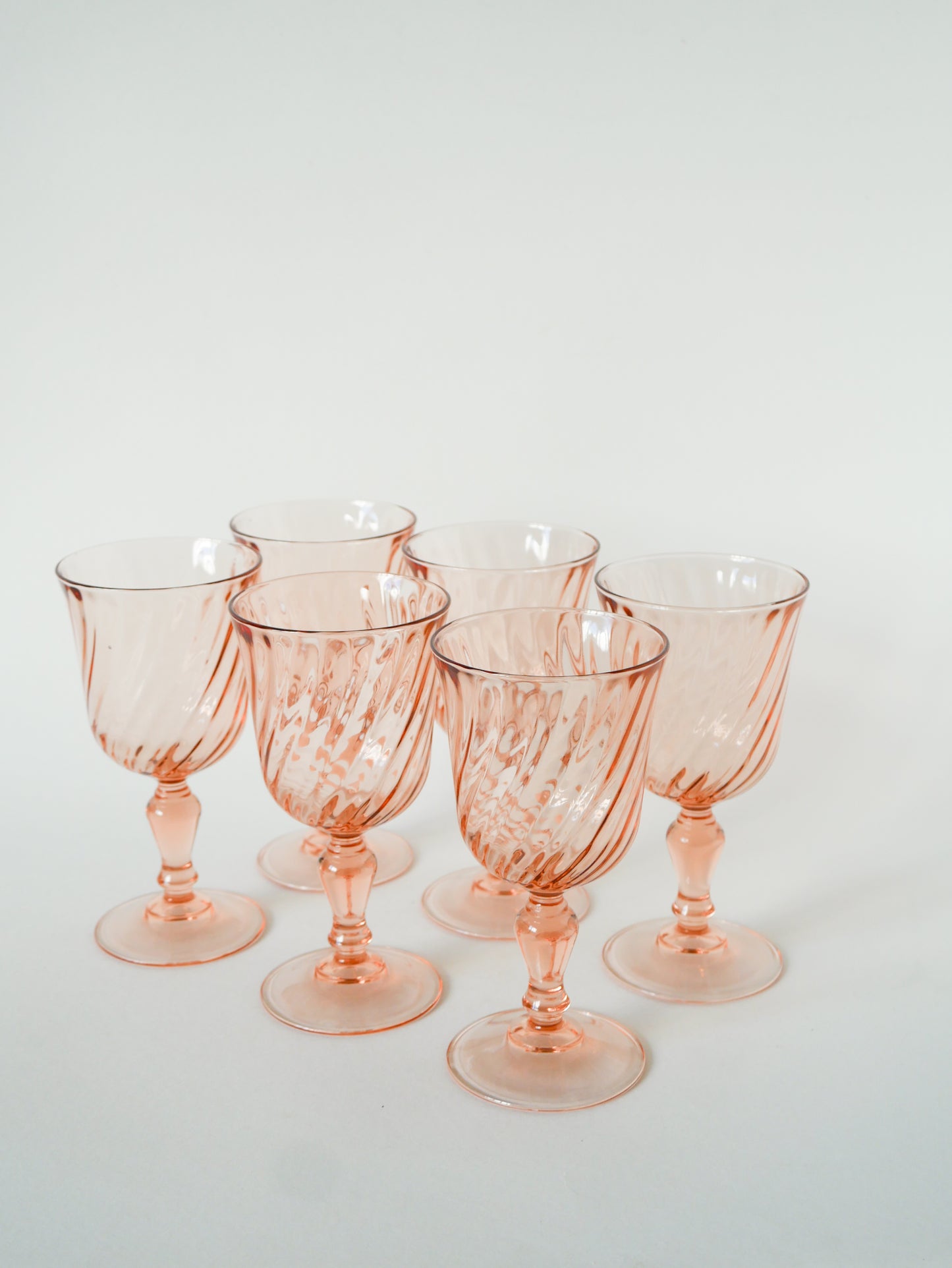 Lot de 6 grands verres à vin en verre Rosaline, Rose, 1960
