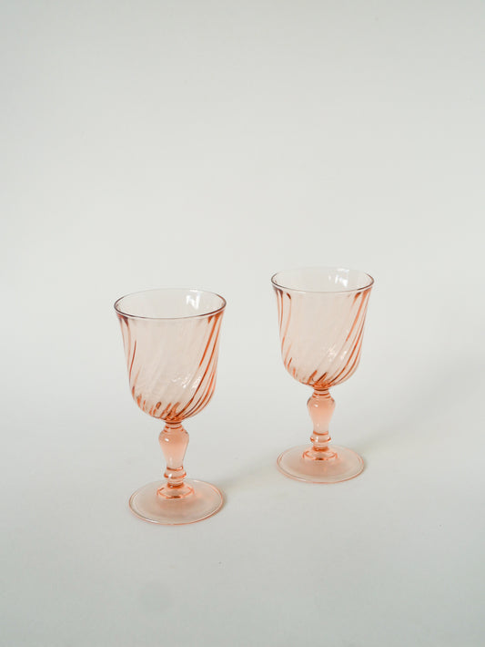 Lot de 6 grands verres à vin en verre Rosaline, Rose, 1960
