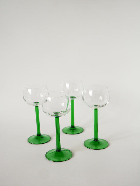 Lot de 4 verres à pieds droits, Vert foncé, Made in France, Luminarc, 1970
