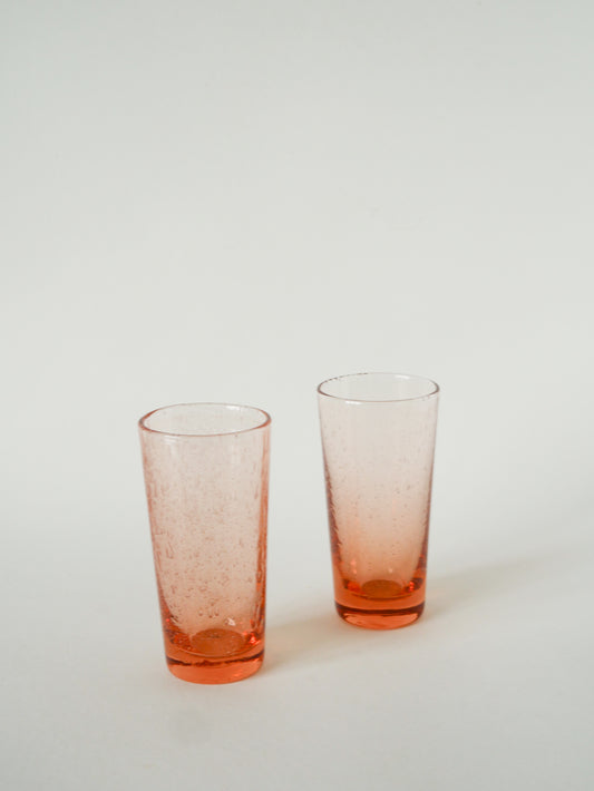 Duo de verres à eau en verre bullé, Rose, 1970