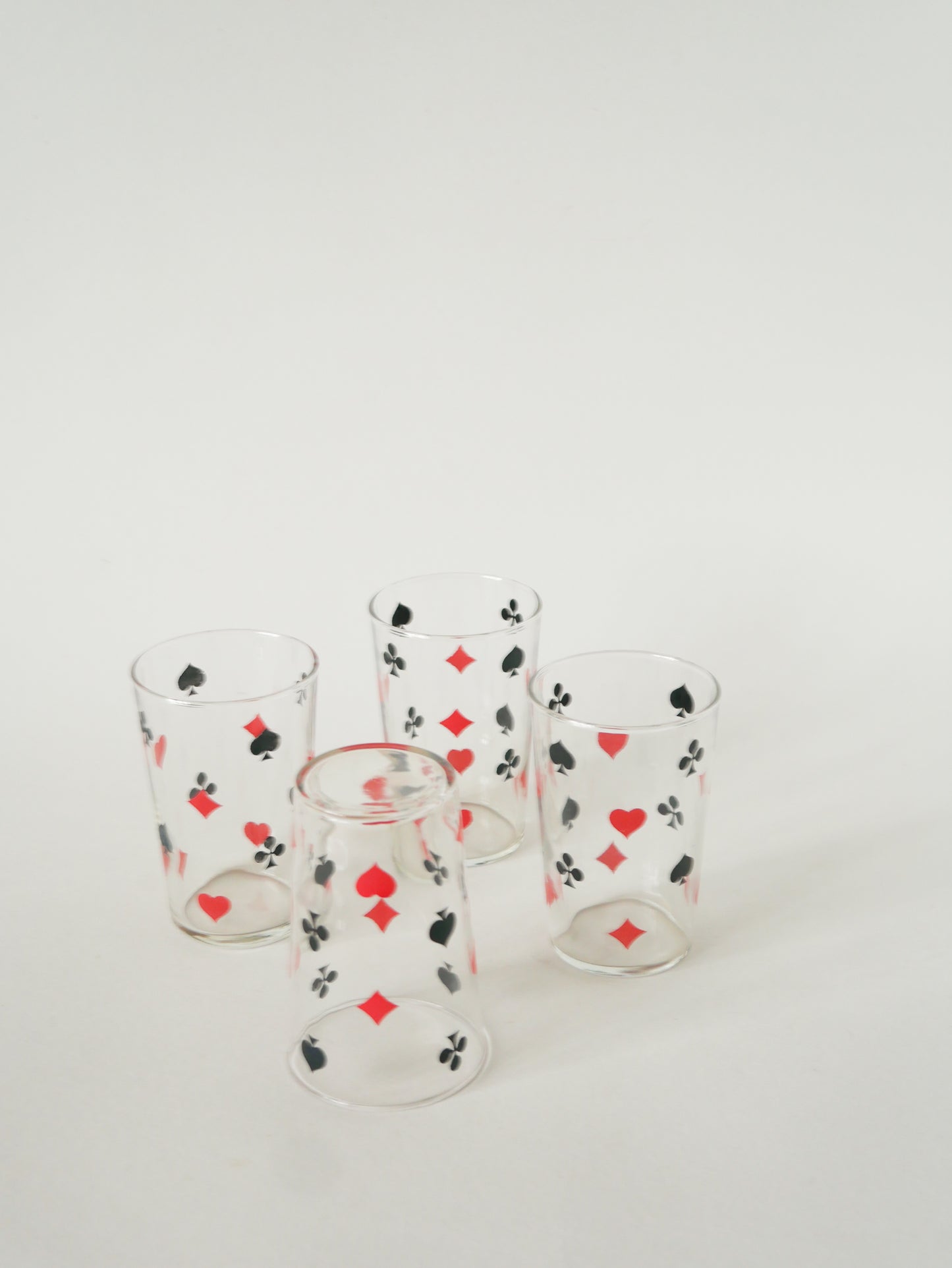 Lot de 4 verres à eau jeux de cartes, 1970