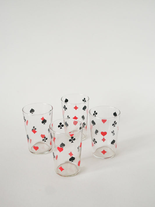 Lot de 4 verres à eau jeux de cartes, 1970