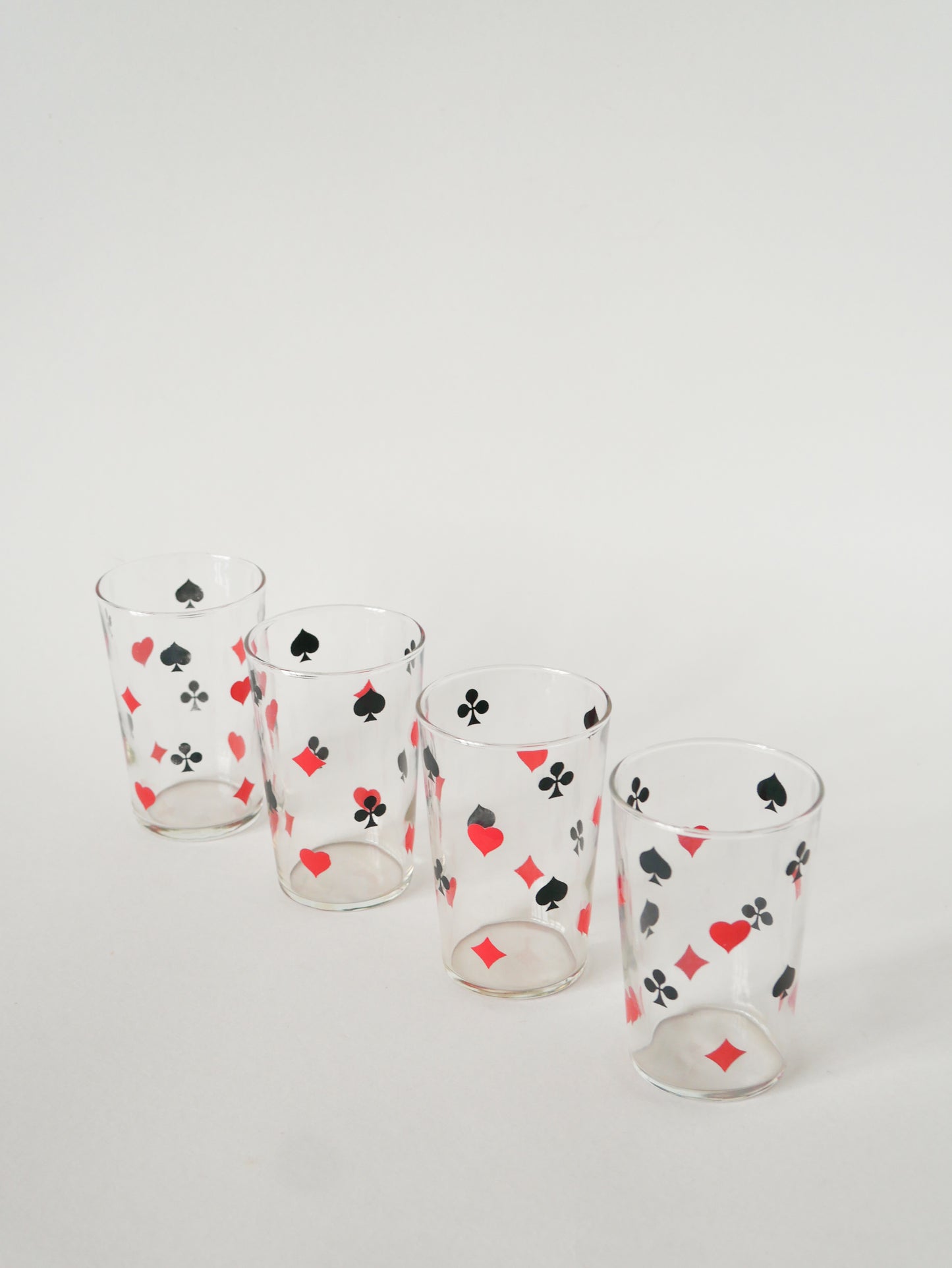 Lot de 4 verres à eau jeux de cartes, 1970