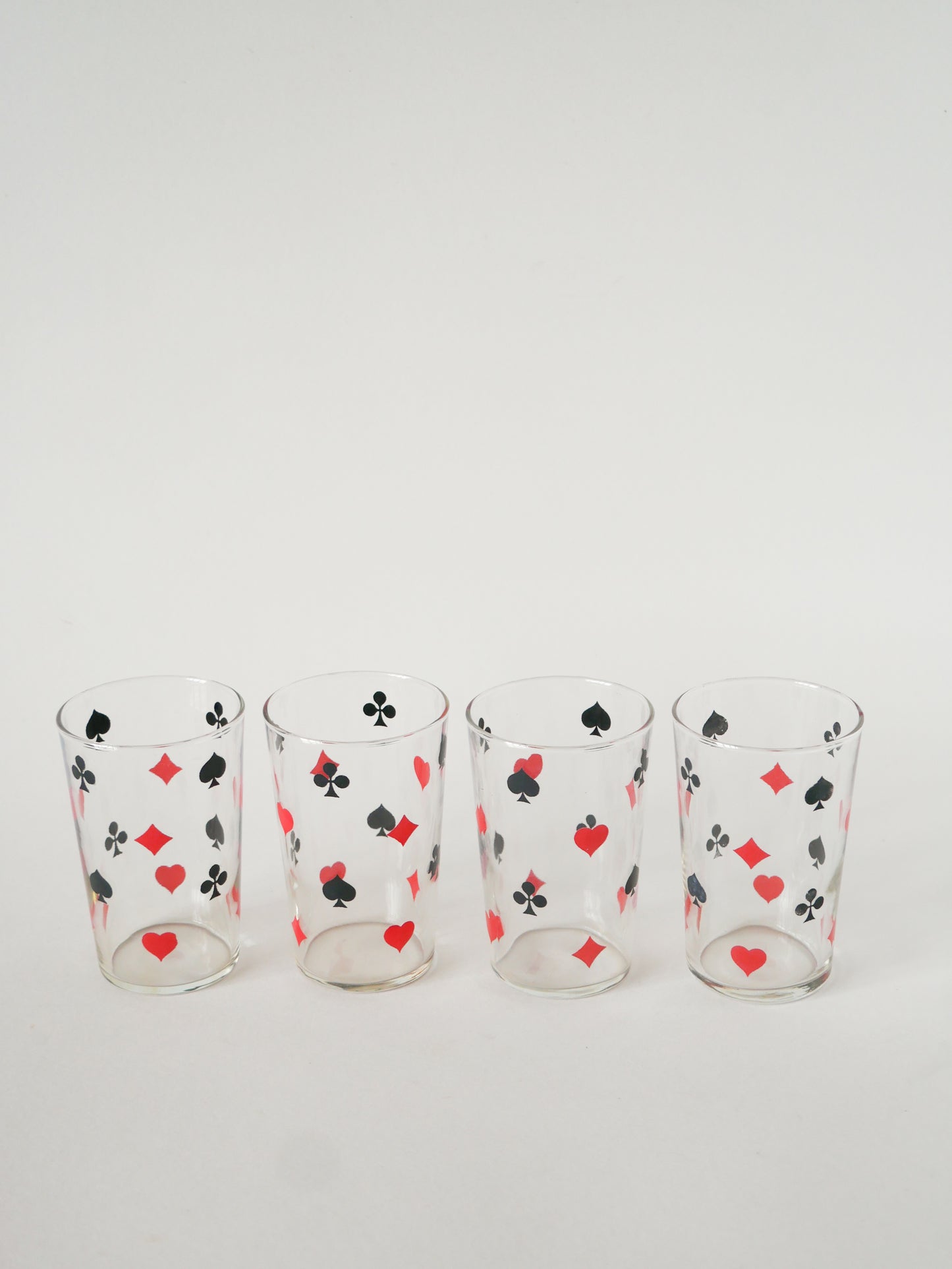 Lot de 4 verres à eau jeux de cartes, 1970