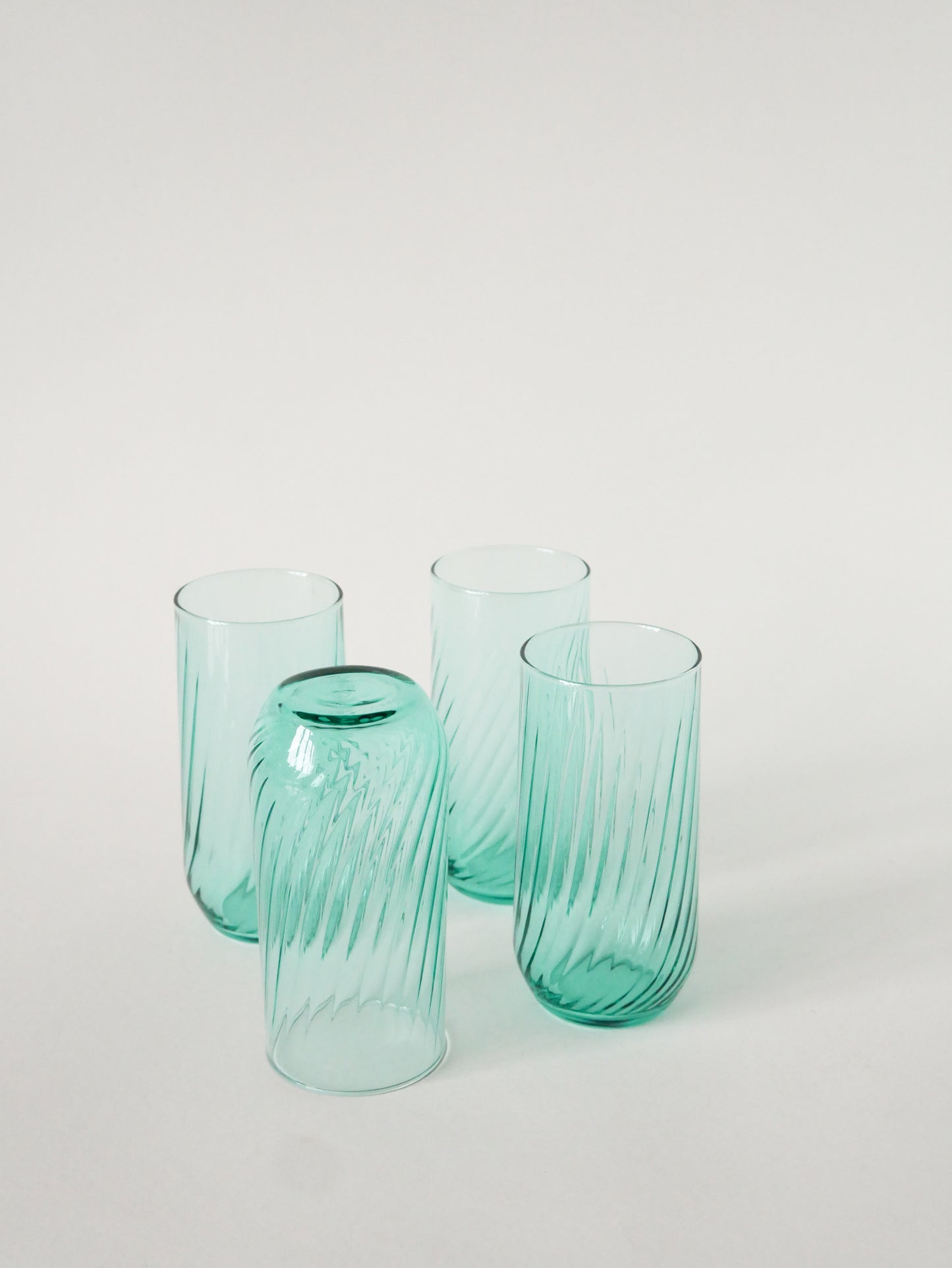 Lot de 4 verres à eau torsadés, Bleu Turquoise, 1970