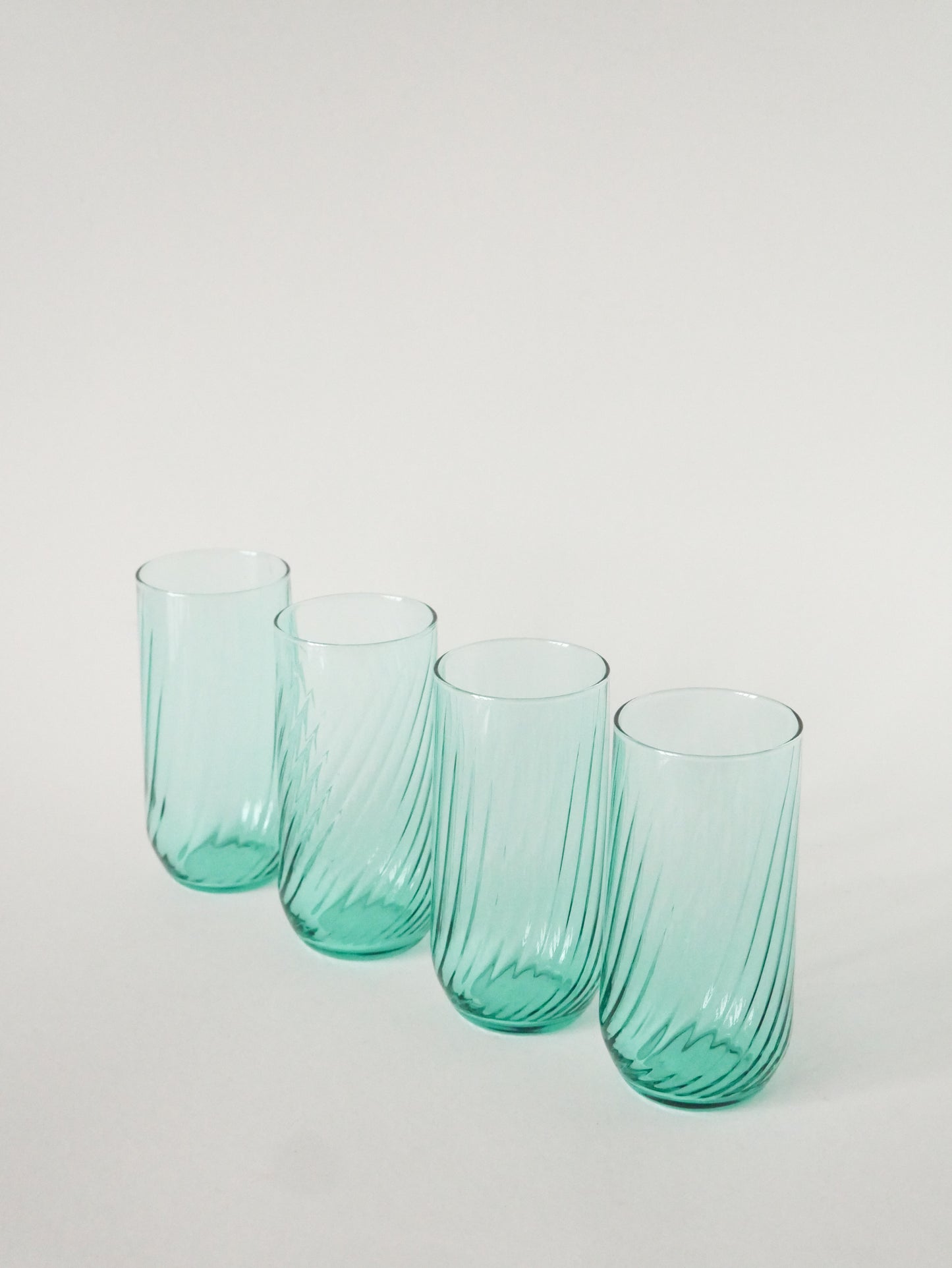 Lot de 4 verres à eau torsadés, Bleu Turquoise, 1970