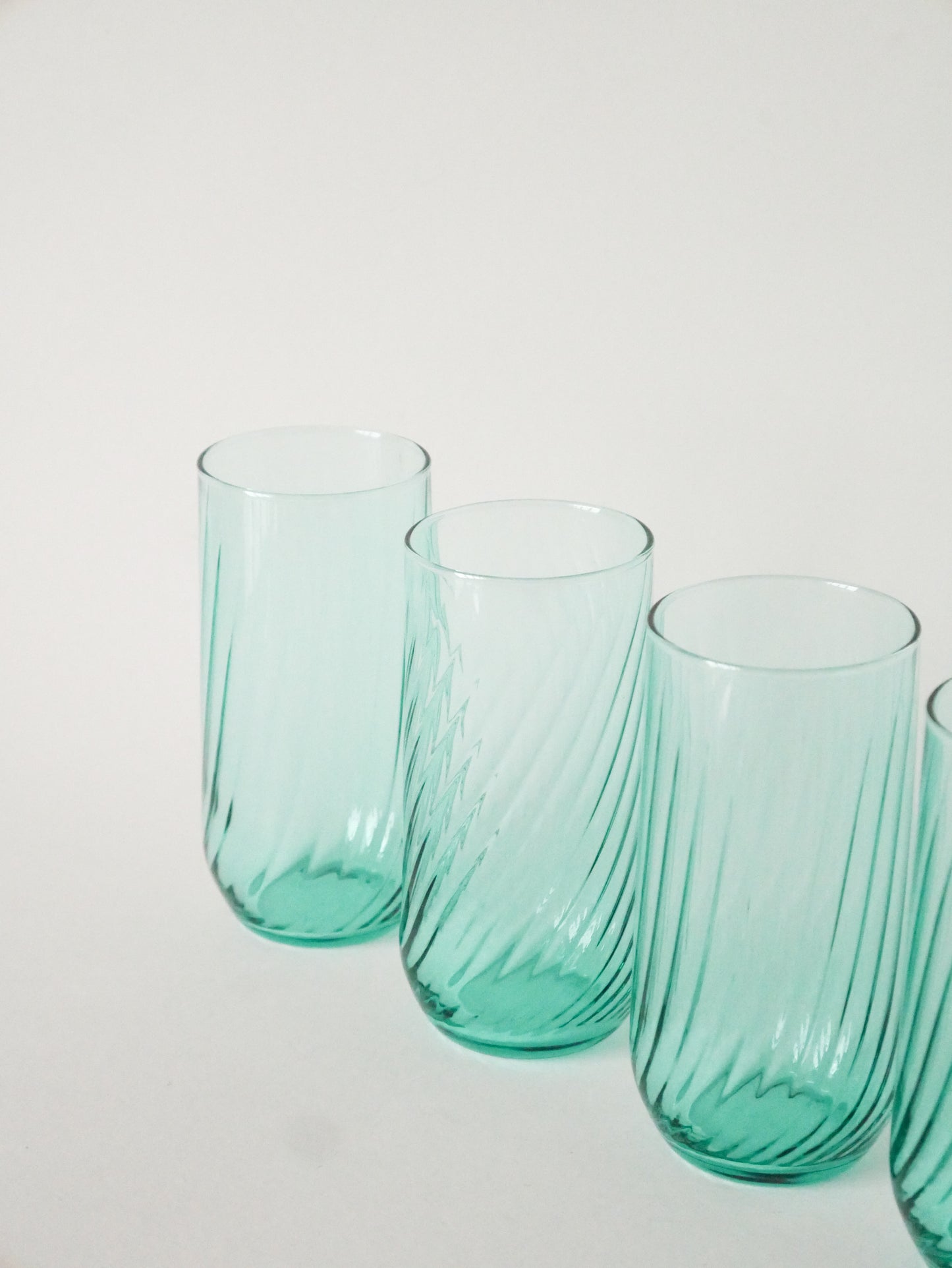 Lot de 4 verres à eau torsadés, Bleu Turquoise, 1970