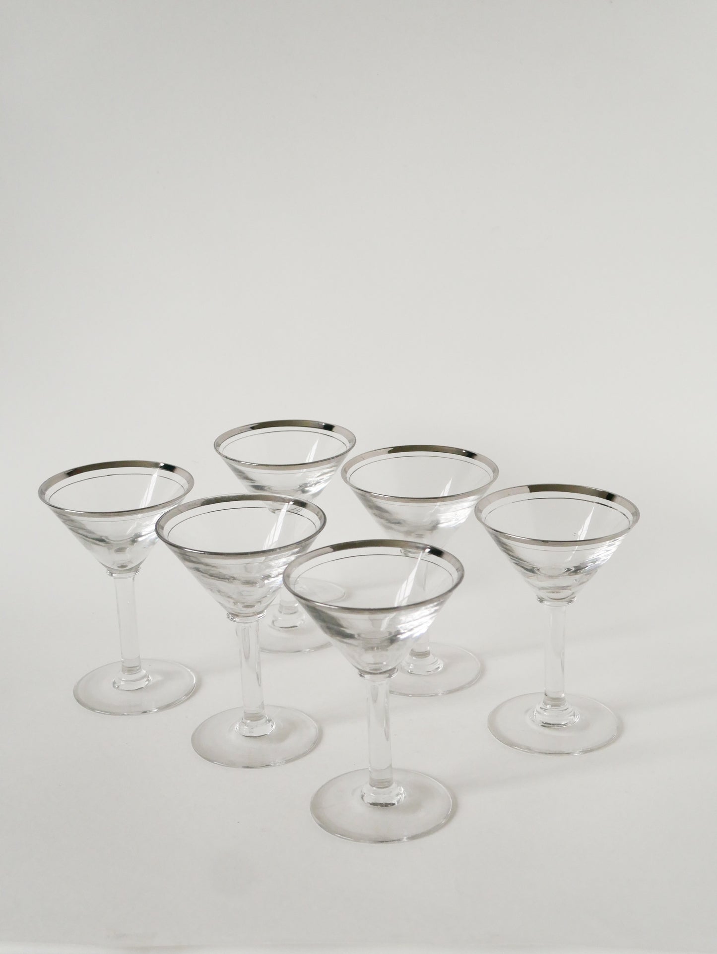 Lot de 6 verres à cocktail / Martini, liseré chromé, Art Déco, 1930