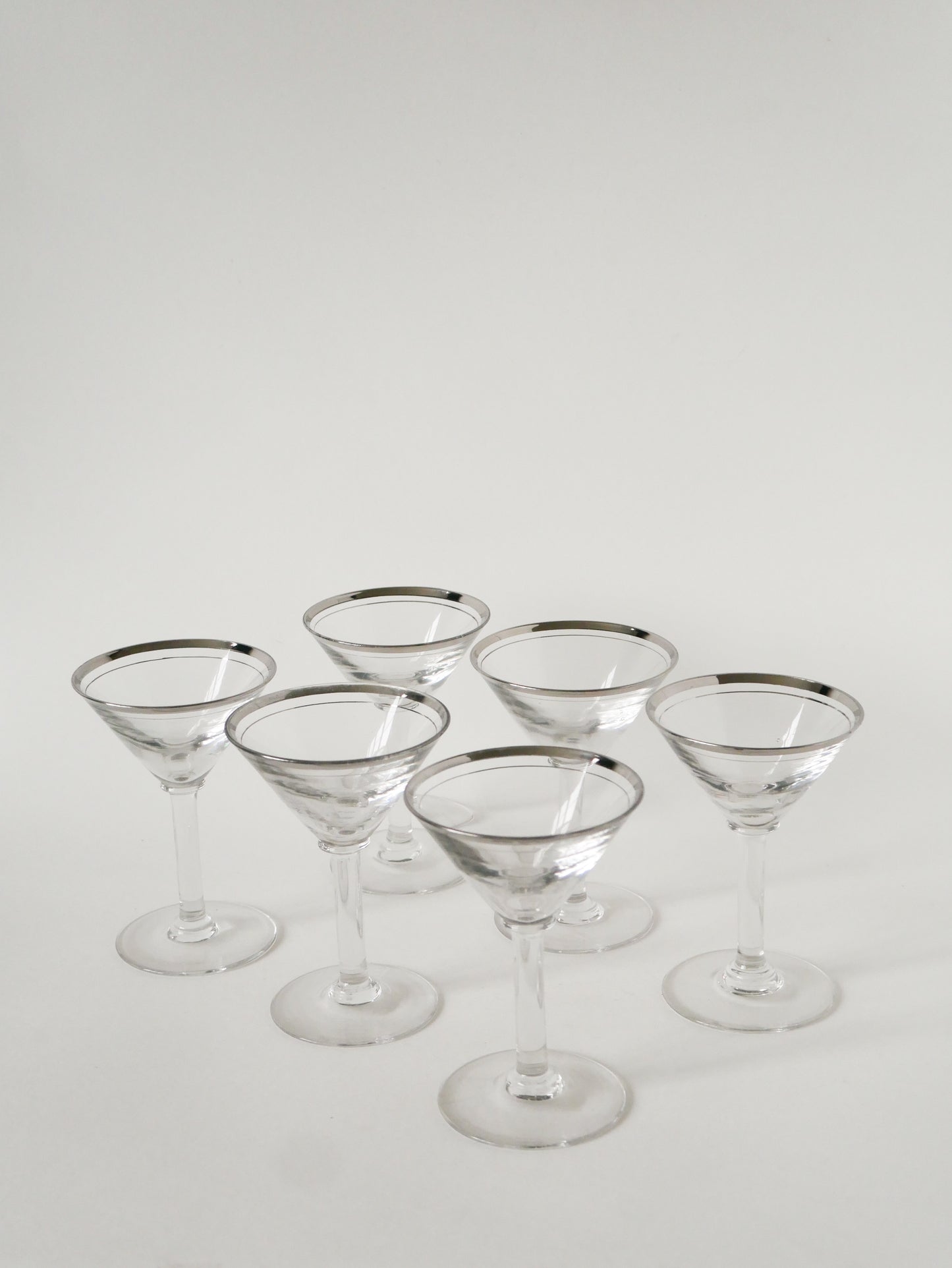 Lot de 6 verres à cocktail / Martini, liseré chromé, Art Déco, 1930