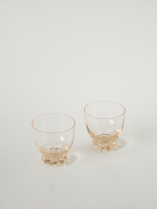 Duo de mini verres, pieds boules, Rose, Design, 1960