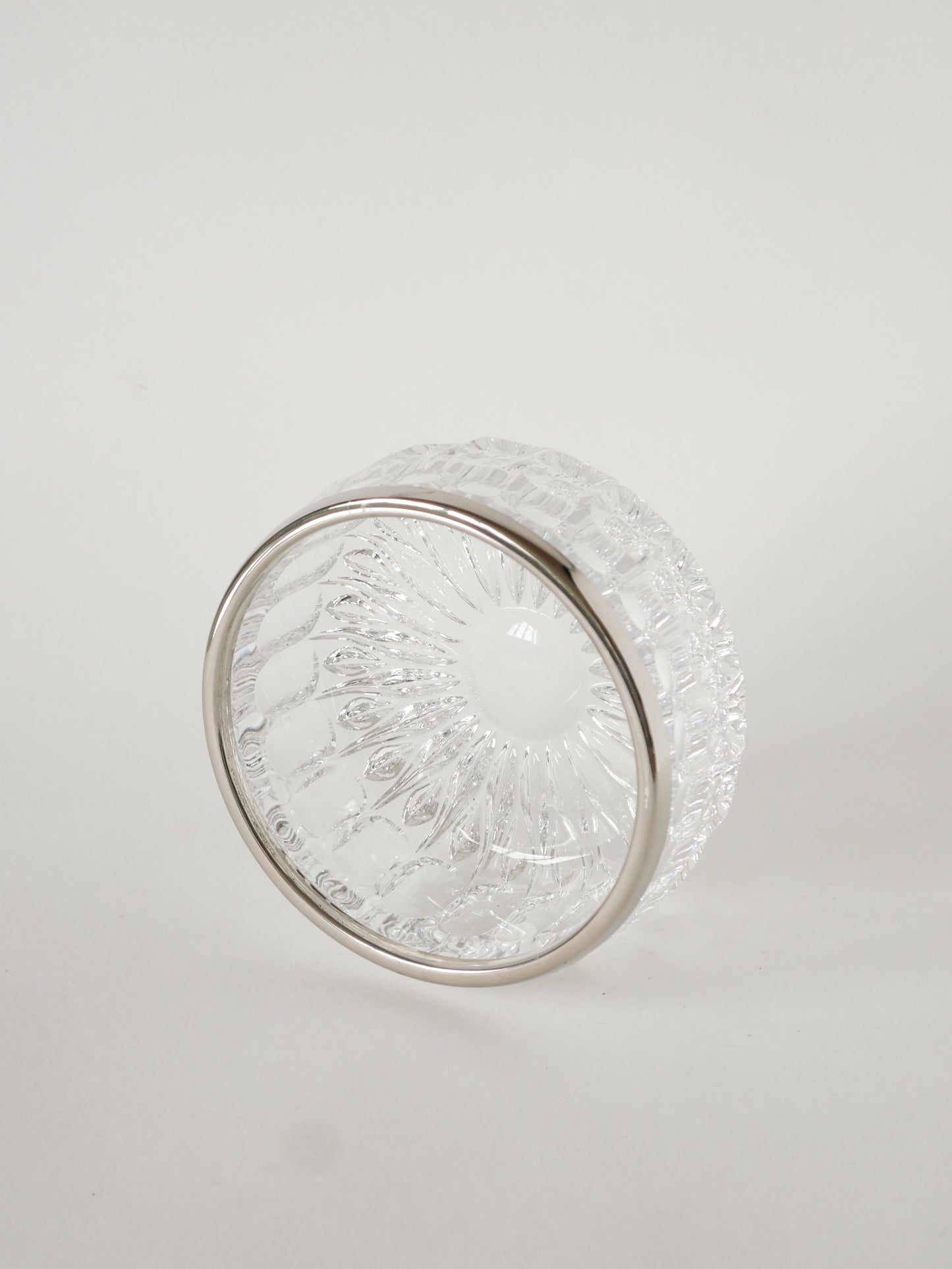Petit saladier en cristal et métal argenté, 1950