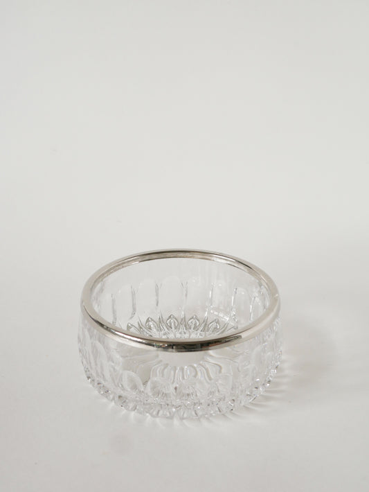 Petit saladier en cristal et métal argenté, 1950