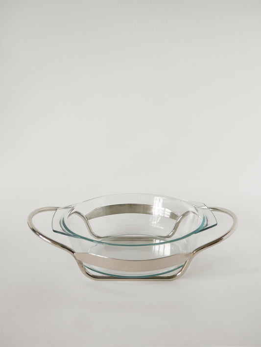 Grand saladier en verre et métal argenté, 1950