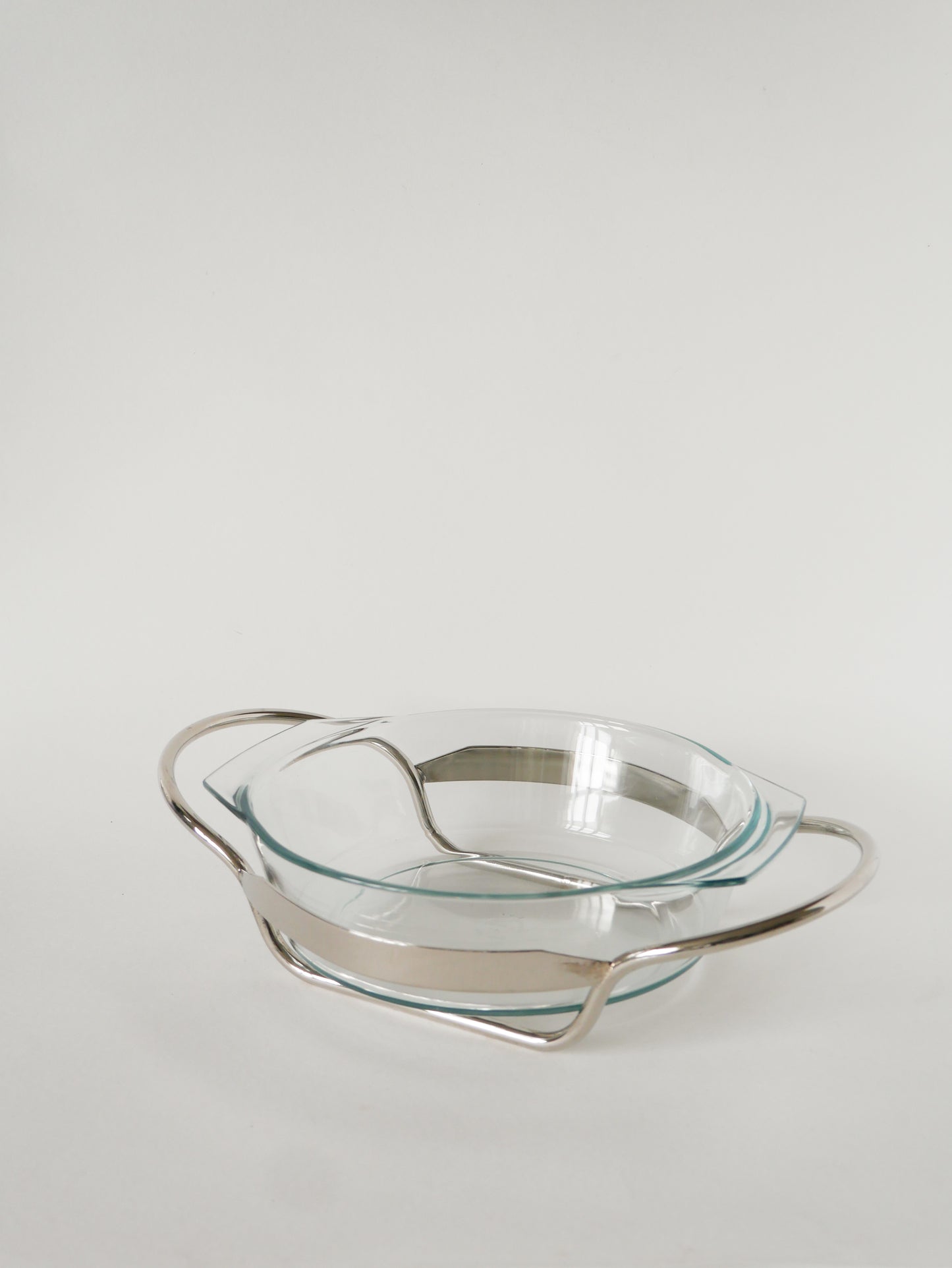 Grand saladier en verre et métal argenté, 1950