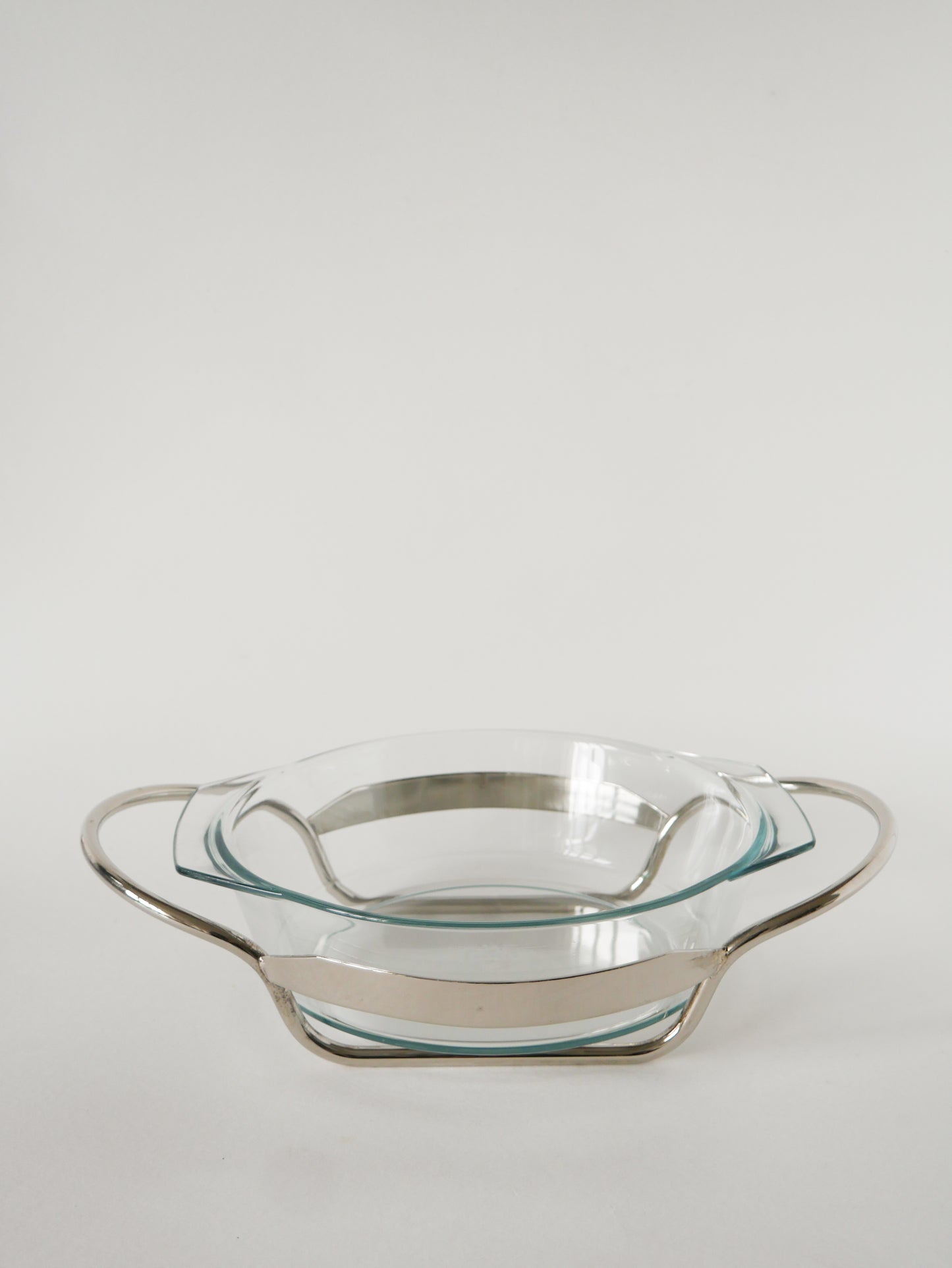 Grand saladier en verre et métal argenté, 1950