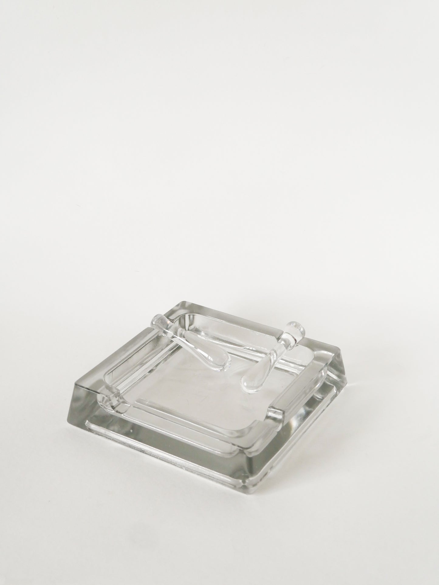 Grand vide-poche carré en verre avec mortiers, Design Scandinave, 1970