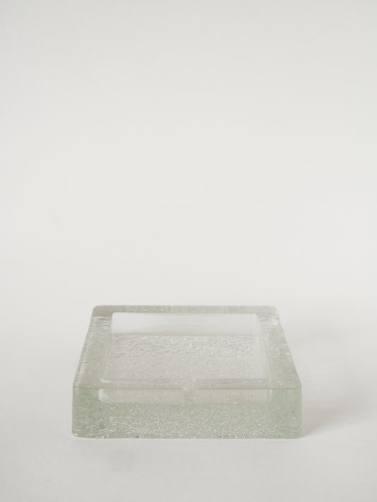 Grand vide-poche carré en verre givré, Design Scandinave, 1970