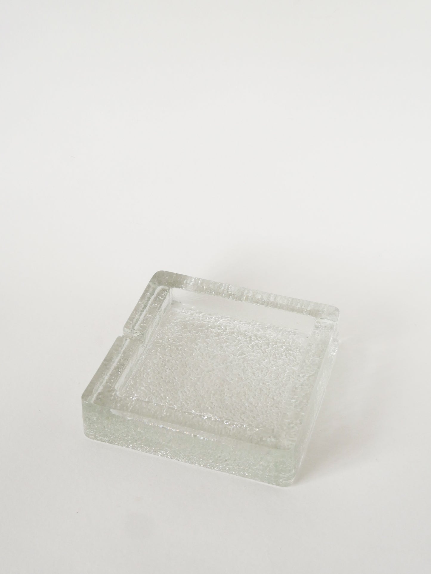 Grand vide-poche carré en verre givré, Design Scandinave, 1970