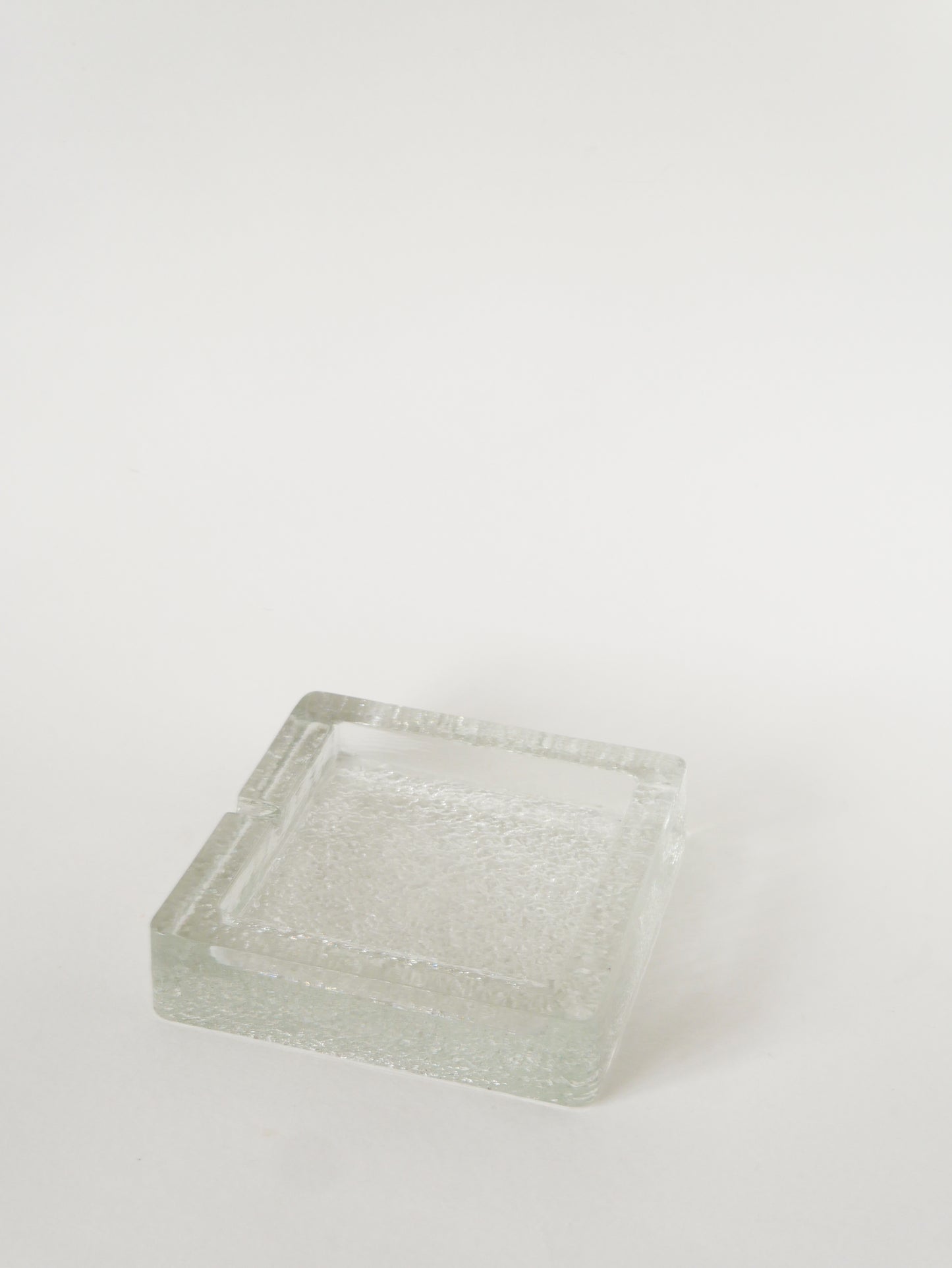 Grand vide-poche carré en verre givré, Design Scandinave, 1970